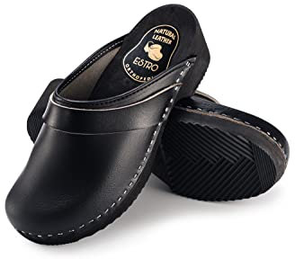 ESTRO CDL07 Women's Wooden Leather Clogs, Black, 40 UK