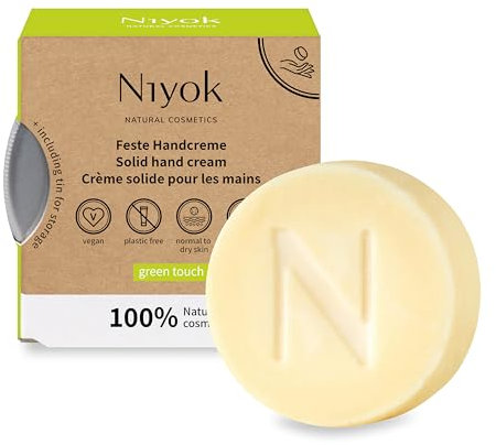 Niyok® Feste Handcreme Green Touch (50g) • Handbalsam mit Vitamin E • Schnell einziehend & natürlich • Feuchtigkeitsspendende Handcreme • Für trockene Hände • Plastikfrei & Vegan