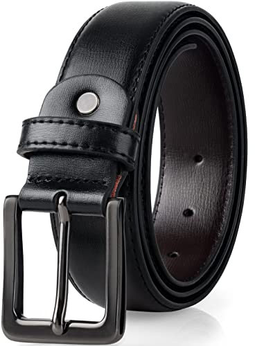 maikun Black Leather Belt for Men, Mens Belt for Jeans and Dresses, Black Buckle Length45inch