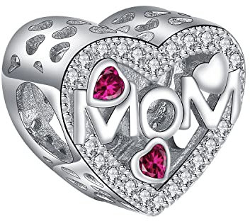Hifeeled Herz Charm Anhänger 925 Sterling Silber Mutter “MOM” Bead Charms für Pandora Damen Armband und Halskette Geschenk