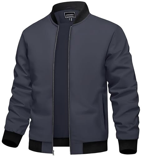TACVASEN Veste Homme mi Saison Grande Taille Legere Chic Zippé Blousons avec Poche Intérieure Gris L