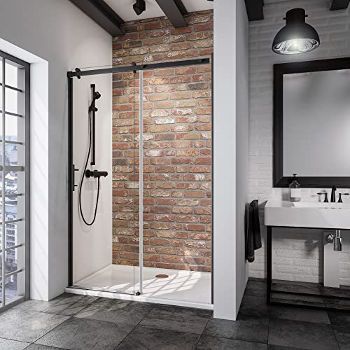 Schulte porte de douche coulissante 140 x 200 cm en niche, profilé noir, 2 éléments, verre de sécurité transparent 5 mm antical, plage de réglage 138.5-140.5 cm sur receveur, largeur d'accès 59.2 cm