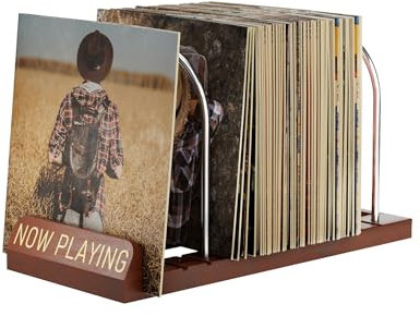 BS-VOG Supporto per Porta Vinili, con Scanalature Antiscivolo, per 50 Porta Dischi Vinile, Organizer in Legno, Ideale per Album, Confezione Regalo