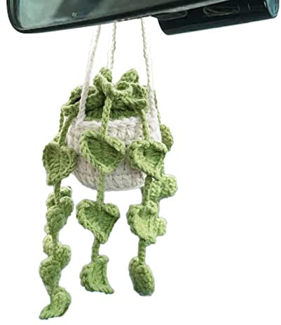 Cute Crochet Plant for Car- Crochet Hanging Plants,Car Crochet Ornament, Plant Crochet Hanging Basket, Cute Crochet Knitted Plant Pendant,Car Interior Accessories