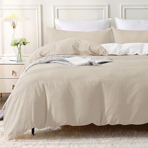 MILDLY Bettwäsche 220x240 Baumwolle, Bettwäsche-Sets Kamel Beige 3 Teilig mit Reißverschluss Ähnliche Textur wie Stone Washed Leinen und Enthält 1 Bettbezug und 2 Kissenbezug 80x80
