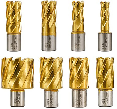 HUVNAREDE Broca hueca HSS Diámetro de corte de 12-42 mm Broca de núcleo recubierta de titanio para corte de metal Broca magnética de vástago Weldon Cortador anular-12mm
