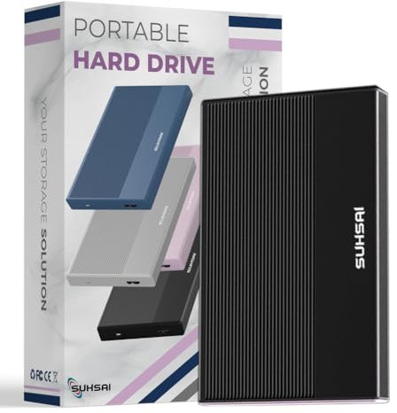 SUHSAI Disco Rigido Esterno da 100 GB HDD Backup Dati - Espansione di Memoria da 2,5 USB 3.0 Disco Rigido Portatile Compatibile con Mac, Desktop, PC, PS4, PS5 (Nero)