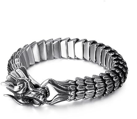 BISONBLUE Armbänder Herren Armband Geschenk Armreif Punk Tier Drache Charm Armband Männer Matteshiny China Dragon Segen Armband Amulett Armreif