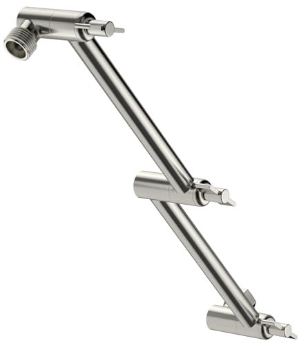 Lordear Duscharm-Verlängerung, 40,6 cm, faltbarer Duschkopf-Verlängerung, gebürstetes Nickel, verstellbarer Höhenwinkel, massiver Edelstahl-Duschverlängerungsarm für Regenduschkopf, 3 Knöpfe