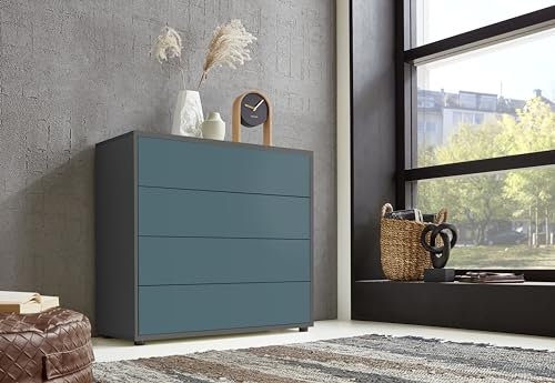 BMG Möbel Schubkastenkommode Mailand 3 Anrichte Sideboard für Schlafzimmer, Wohnzimmer und Garderobe, (Anthrazit/Petrol)