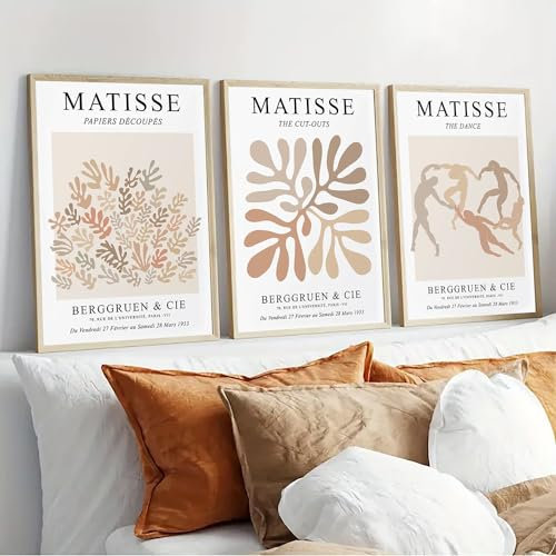 PWAAHDC Matisse Poster Set | 3 teilige Bilder auf Leinwand | Wandbilder Wohnzimmer Modern | Badezimmer Bilder | Wandbilder Schlafzimmer | ohne Rahmen | DIN A2 (42 x 60 cm)