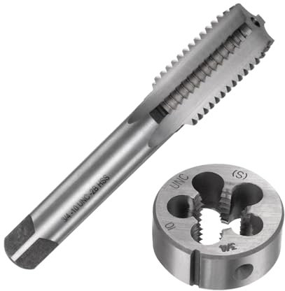 sourcing map Lot de 2 tarauds et filières, tarauds métriques 3/4-10 UNC et matrice ronde, outil de taraudage et filière pour réparation de filetage