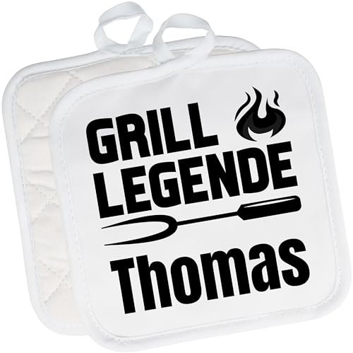 2er Set Topflappen personalisiert „Grill Legende Wunschname“ – Topf-Untersetzer mit Namen Grillen & Kochen - Geschenke Muttertag Vatertag Geburtstag Weihnachten