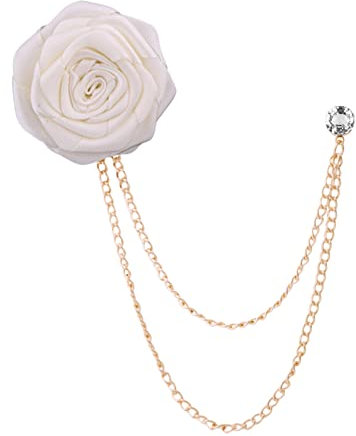 YOUNAFEN Broches de mariage en tissu fait à la main en forme de rose pour marié - Épinglette à gland - Chaîne pour homme - Accessoires de costume