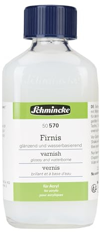 Schmincke - Firnis, glänzend für Acryl, 200 ml, 50 570 026, glänzend, farblos, alterungsbeständig, glasklar auftrocknend, flüssig für Pinselauftrag. Auf Wasserbasis.