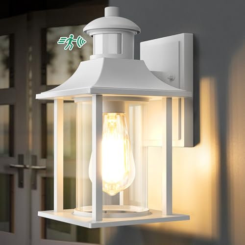 Lamomo Outdoor Wall Light,White Motion Sensor Light Outdoor with Bulb,Waterproof Aluminum Security Light Sensor Wall Lantern Anti-Rust Outside Wall Sconce for Garden Doorway