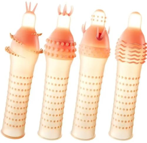 Fleisch Farbe Wiederverwendbare Kondome Ultradünne Penis Ärmel Verzögerung Ejakulation Ärmel Impotenz Erektion Dorn Punkt G Punkt Abdeckung für Sex Erwachsene Männer (A)