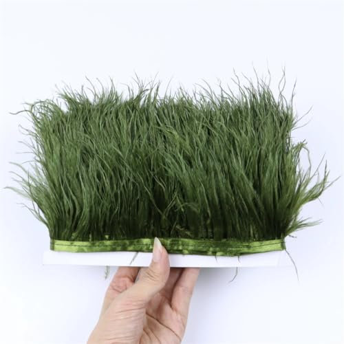 Ribete de avestruz para manualidades, decoración de vestidos de novia, cinta de flecos de plumas para coser pulgas, verde militar, 10 metros