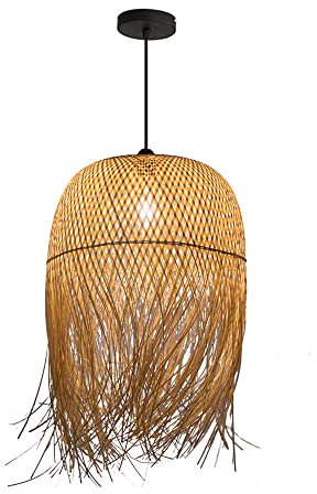 ZYHNNKL Handmade Bamboo Natural Lotus-Shaped Round Multilayer Chandeliers Restaurant Sheepskin-Like Lampshade Pendant Light Wood Ceiling Plate Hanging Lamp Hotpot Restaurant Lighting