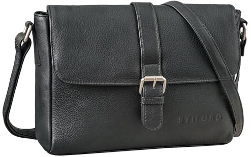 STILORD Letizia Leder Schultertasche Damen mittelgroß Crossbody Bag Frauen Handtasche Leder Umhängetasche Damen Tasche Vintage Ledertasche Damentasche Farbe:schwarz