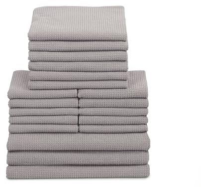 ZOLLNER 19tlg. Handtuch Set aus 10x Gästehandtücher (ca. 30x50 cm), 6X Handtücher (ca. 50x100 cm), 3X Duschtücher (ca. 70x140 cm), Zeitloses Waffelmuster, waschbar bis 95°C, Baumwolle, grau