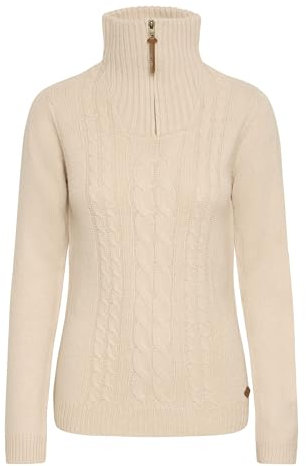 OXMO OXCarry Damen Strickpullover Troyer Grobstrick Pullover mit Troyerkragen Rippbündchen Label-Details Regular fit, Größe:M, Farbe:Cement Melange (1407081)