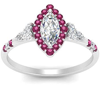 CaratYogi Bague de fiançailles Halo Edwardian Argent Sterling Saphir Rose créé Marquise façonner Petites bagues de fiançailles réglage des Broches Taille 66