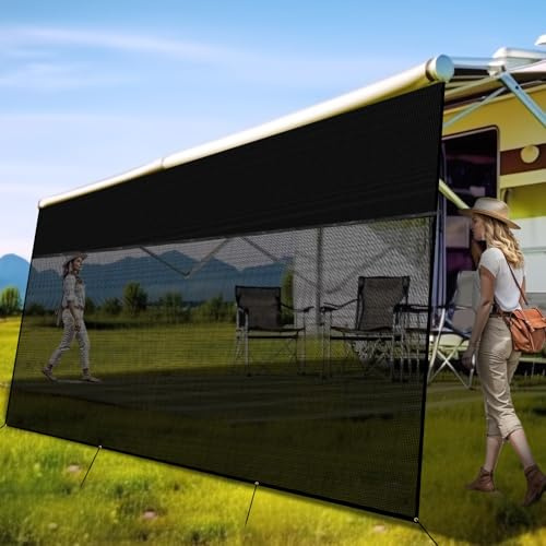 RVINGPRO 2,74 m x 4,34 m RV Markisen-Sonnenschirm mit Reißverschluss, 600D Oxford-Oberteil + Netzboden, Sonnenschirm für Markisen, komplettes Set für Anhänger und Wohnmobile