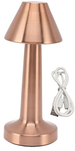 Marhynchus Minimalist Metal Cordless Table Lamp, 3 Colors Light, Rechargeable Battery 1800mAh, Touch Dimming, for Bedside, Bookshelf, Dining Table, H9.1in, Black, LED Desk Lamp (Rose Gold)