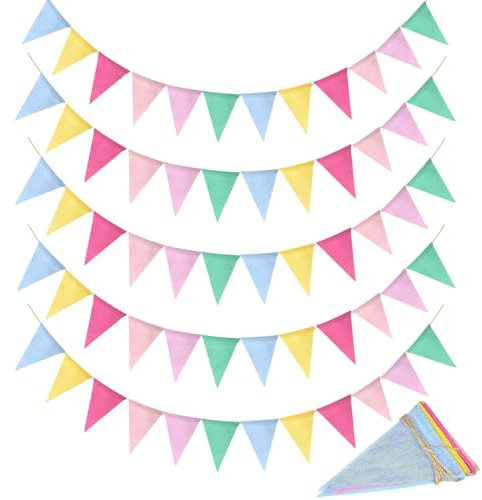 5 Pezzi Multicolori Ghirlanda Banderines Exterior,Triangolari Decorazione per Compleanno,Matrimonio,Iscrizione a Scuola,Cameretta dei Bambini (Colorato Addensato)
