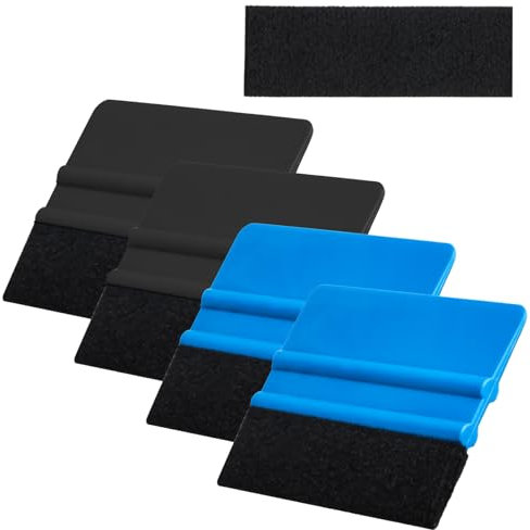 4 Stück Rakel für Folienrakel mit Filzkante, Karte Filzrakel, Folierungs Werkzeug Set, Auto Folienrakel Set für Möbelfolie Autofolien Fensterfolie Tönungsfolie Schutzfolien, mit 4 Filz Nachfüllungen
