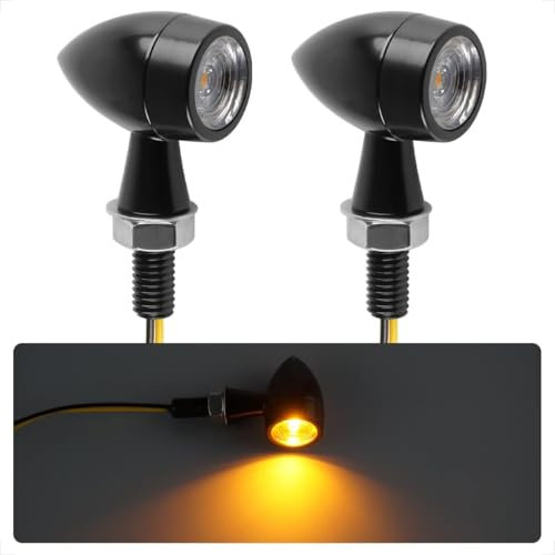 Riybyds 2 Stück, Universal 12V Mini LED Motorrad Blinker,Wasserdicht, Bullet-Design aus Zinklegierung, Hohe Helligkeit und Langlebigkeit, Einfache Montage,Geeignet Für die Meisten Motorräder