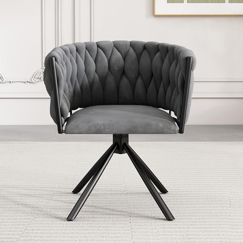 ModernLuxe Samt-Esszimmerstuhl, Luxus-Drehstuhl mit 360°-Funktion, moderner Sessel für Wohnzimmer und Schlafzimmer, Freizeit-Drehstuhl mit stabilem Metallrahmen, ergonomisches Design grau (1 Stuhl)