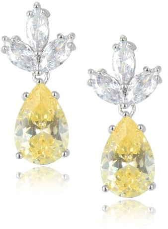 RIZILIA BLOSSOM Flower Pear Cut CZ Dangle Pierced Gold Earrings for Women | Multicolor Birthstone Cubic Zirconia, 18K White Gold Plated Floral Gemstone Statement Earrings, Trendy Jewelry Gift for Women