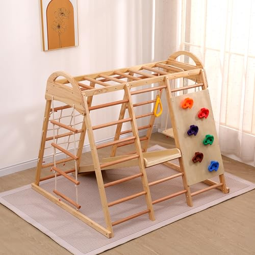 7 in 1 Multifunktions Klettergerüst Set Spielturm für Kinder mit Schaukeln, Bausteinen, Höhlenforschungsbereich, Klettertürmen und Spielzelt-Montessori-Spielzeug für Kleinkinder ab 3 Jahren