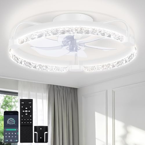 OUTON 50cm Ceiling Fans with Lights and Remote, 6 Speeds Reversible, Dimmable 3000K-6000K, Timing, Low Profile LED Ceiling Fan Light, Quiet Fan Lights Ceiling for Bedroom Living Room Kitchen, White