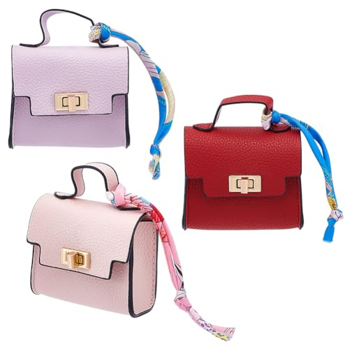 OLYCRAFT 3Pcs Mini Backpack Keychain Small Change Coin Purse Wristlet Pouch Bag Twist-Lock Key Headset Bag PU Leather Makeup Bags Key Pocket Lipstick Bags Cosmetic Purse for Women Airpods Organizer