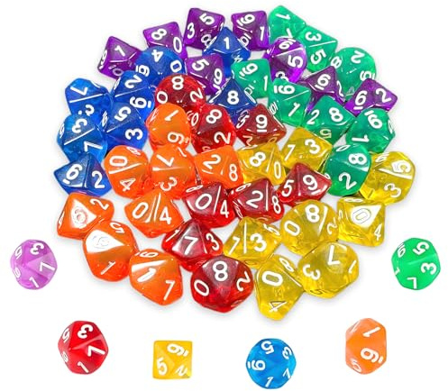 60 Pcs Acrylic Dice Set,Polyedrische Würfelset,D10 Spielwürfel Würfel Bunt Für D&D/RPG/MTG Table Games,10er Würfel,Würfel 10 Seiten,Würfel Bis 10,Für Unterhaltungsaktivitäten,Familientreffen