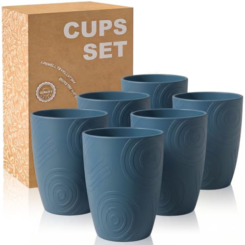Wrova Plastic Cups 6 PCS Reusable Cups 12 oz Unbreakable and Lightweight Drinking Cup for Camping, Kitchen Dishwasher Safe Water Plastic Glasses - Blue