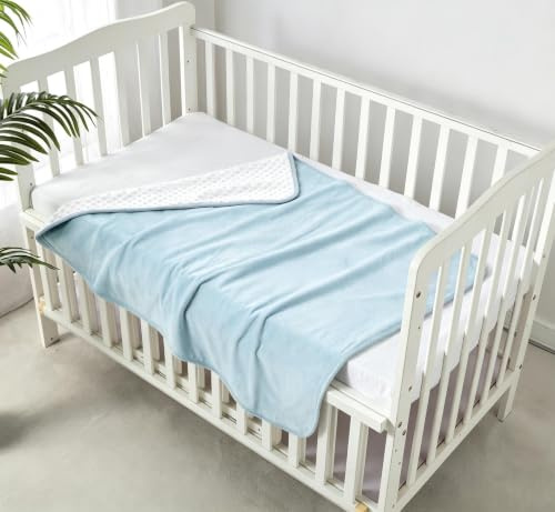 CREVENT Nerz Babydecke für Jungen und Mädchen, Weicher Plüsch Wickelspieltuch für Neugeborene - 75x100 cm (Blau + Weiß)