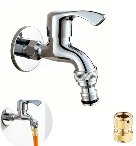 Rubinetto da giardino in ottone cromato con collegamento rapido e nastro di tenuta, rubinetto per lavanderia con acqua fredda rubinetto da 1/2