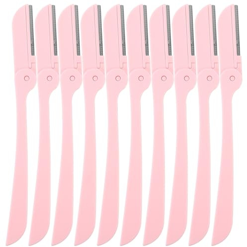 10 Stück Rostfreie, Faltbare Augenbrauenrasierer für Damen in Rosa | Edelstahl Abs, für Kinnhaare und Wangenflaum, Handlich, Schützt die Haut Beim Rasieren