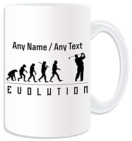 UNIGIFT Personalised Gift - LARGE Golf Mug (Evolution Design White) Any Name Message on Unique - Team Player Outline Contour Olympic Game Sport Golfer Swing Club R&A USGA Driver Iron Ball Tee Course