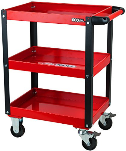 KS TOOLS 890.0001 - Chariot d'atelier métal - Plateaux à rebords - Avec poignée latérale - Avec 4 roues directionnelles - En acier Couleur