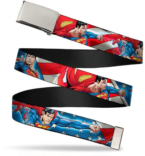 Buckle-Down Herren Web Belt Superman 1.25 Gürtel, Mehrfarbig, 3 cm Breit-107 cm hosengröße