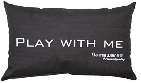 GAMEWAREZ Kissen Play with me für Wohn- und Schlafzimmer, Reisekissen, Made in Germany. Grau meliert mit angesagtem Gaming-Spruch
