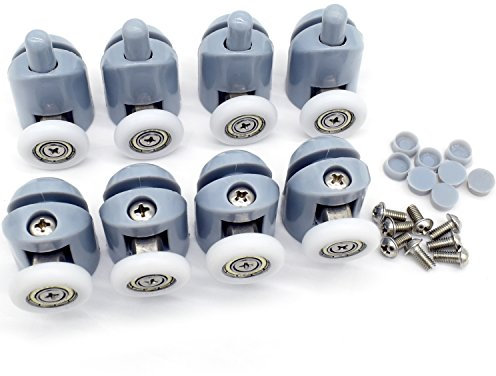 YuanQian Duschrollensatz, 8 Stück, 27 mm Rad Durchmesser, Passt für gerade und gebogene Duschtüren, Kunststoff, Nylon, Edelstahl, Starr, Hartem Boden, Plattenhalterung