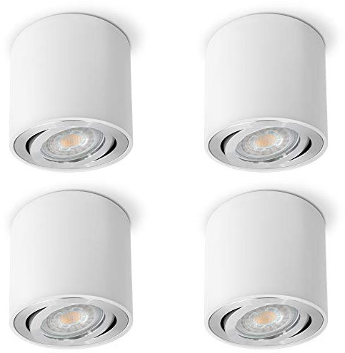 SSC-LUXon 4er Set CELI-2W Aufbauleuchte weiß schwenkbar GU10 - Deckenleuchte rund mit LED GU10 5W neutralweiß Deckenstrahler