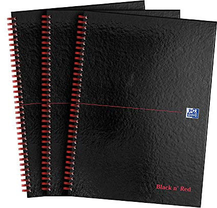 Oxford „Black n‘ Red“-Notizbuch, A4, Hardcover, Draht-gebunden, 140 Seiten, Schwarz/Rot Einzeln 3 Stück
