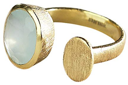 Vurmashop Ring mit Aquamarin-Stein in 18-karätigem Gold für Damen, natürlicher Halbedelstein, Aqua-Chalcedon, Gold, Aqua-Chalcedon